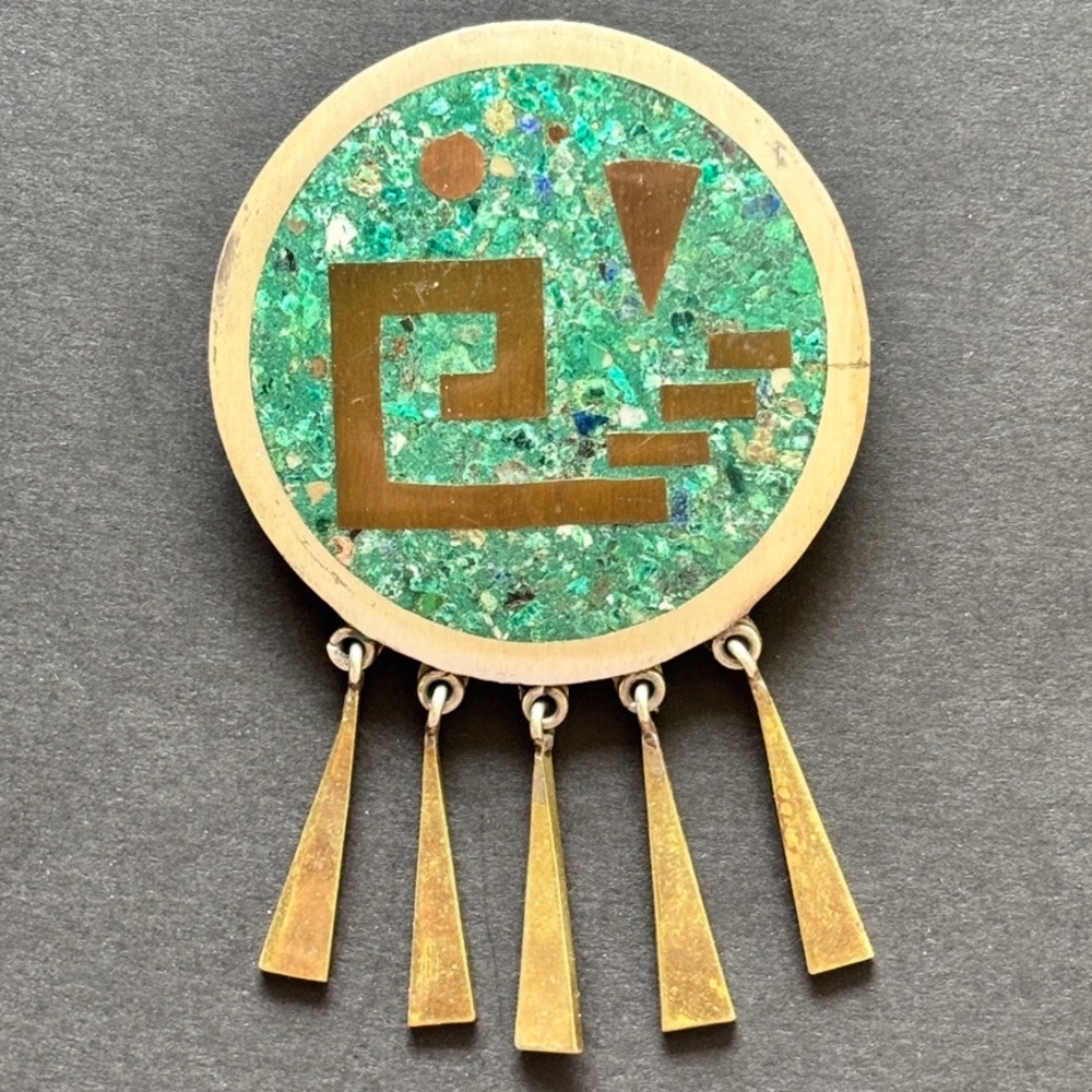 Azurite Malachite Reverse Inlay Vintage Pendant mosaic 925 Handcrafted 1950-60’s